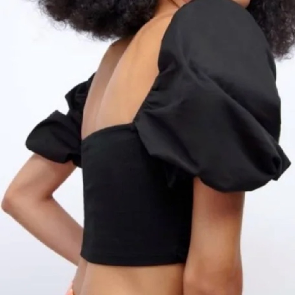 Zara Puff Sleeve Black crop top - Picture 3 of 11